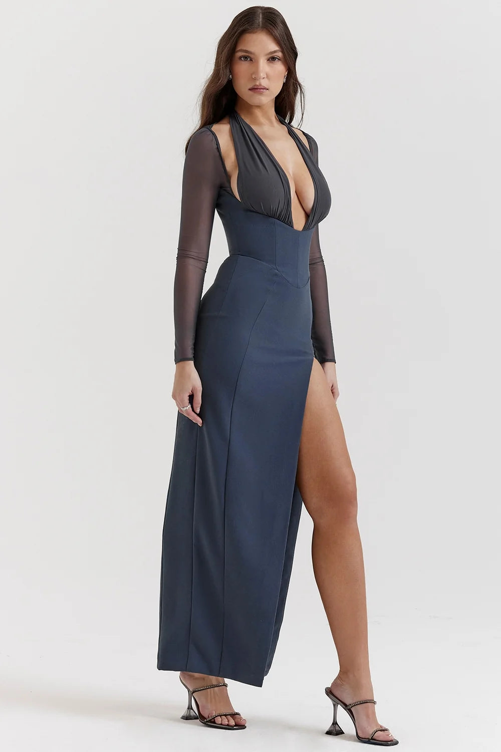 slate plunge maxi dress