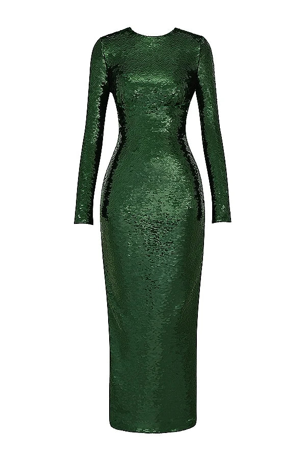 pine green sequin maxi dress