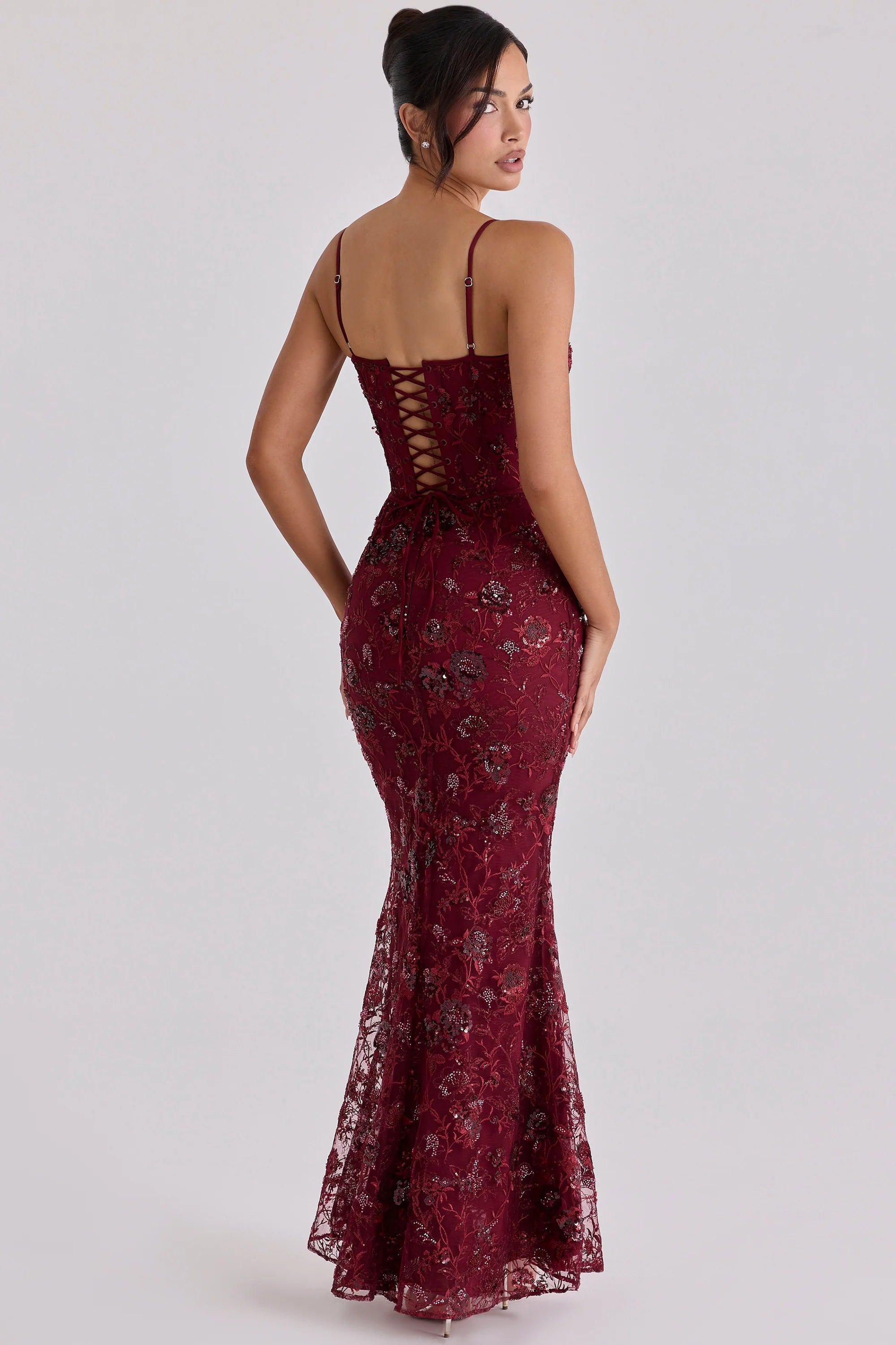 wine hand beaded embellished corset maxi dress limited edition