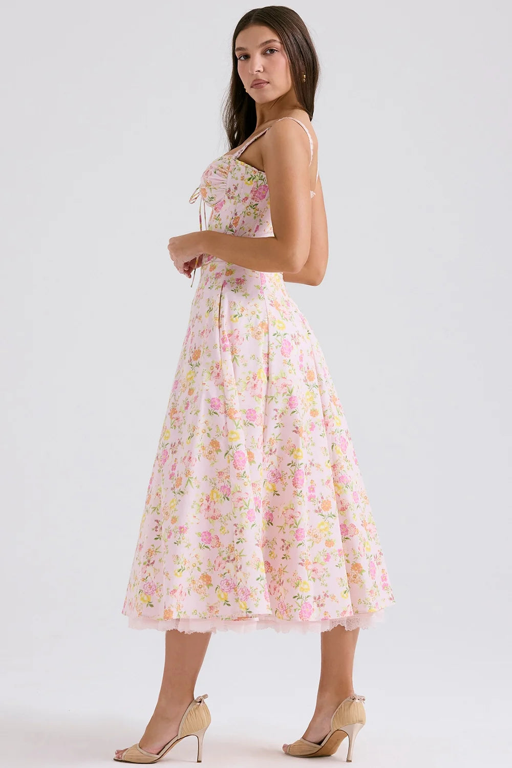 pink meadow print cotton bustier sundress