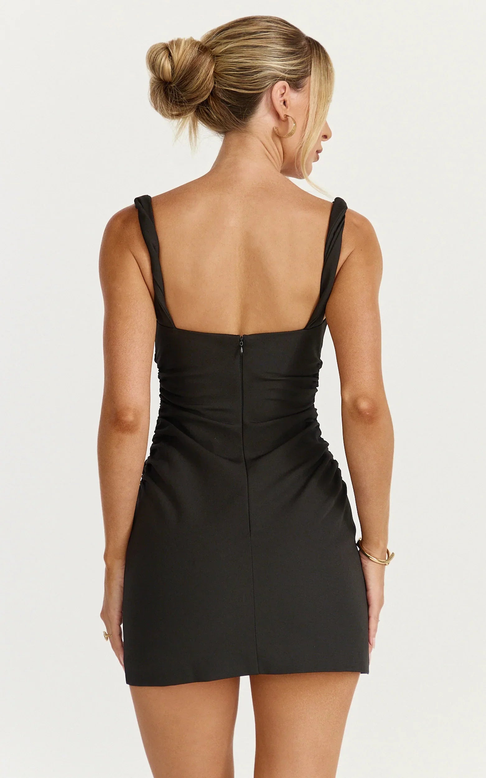 Eugenia Mini Dress Square Neck Bodycon Dress in Black