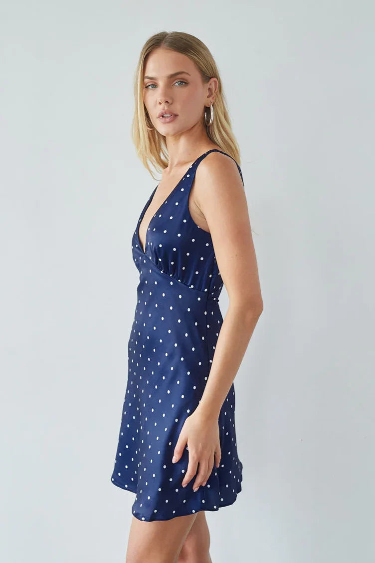Annie Polka Dot Satin Mini Dress