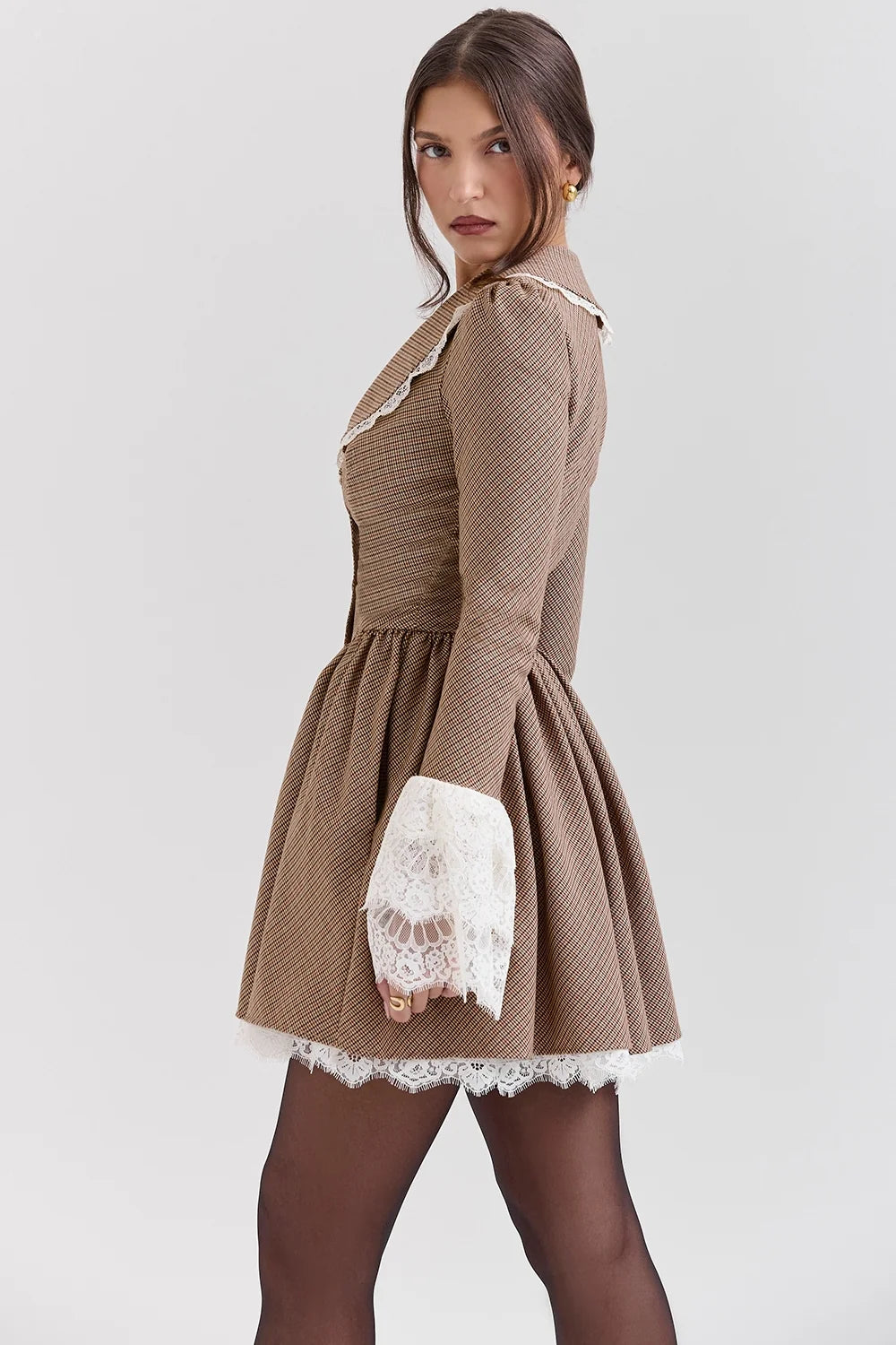 brown puppytooth check mini dress sale