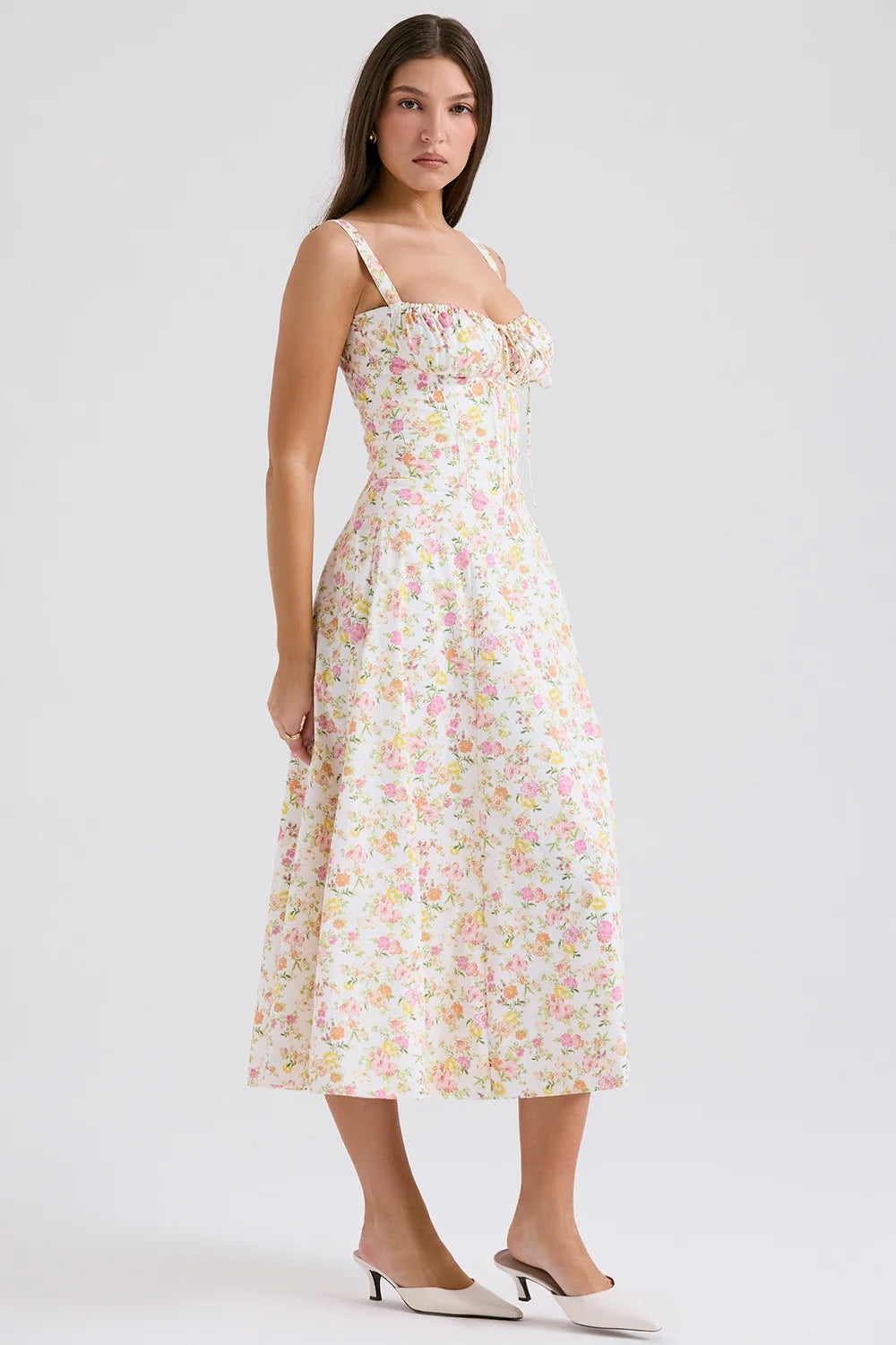 ivory meadow print cotton bustier sundress