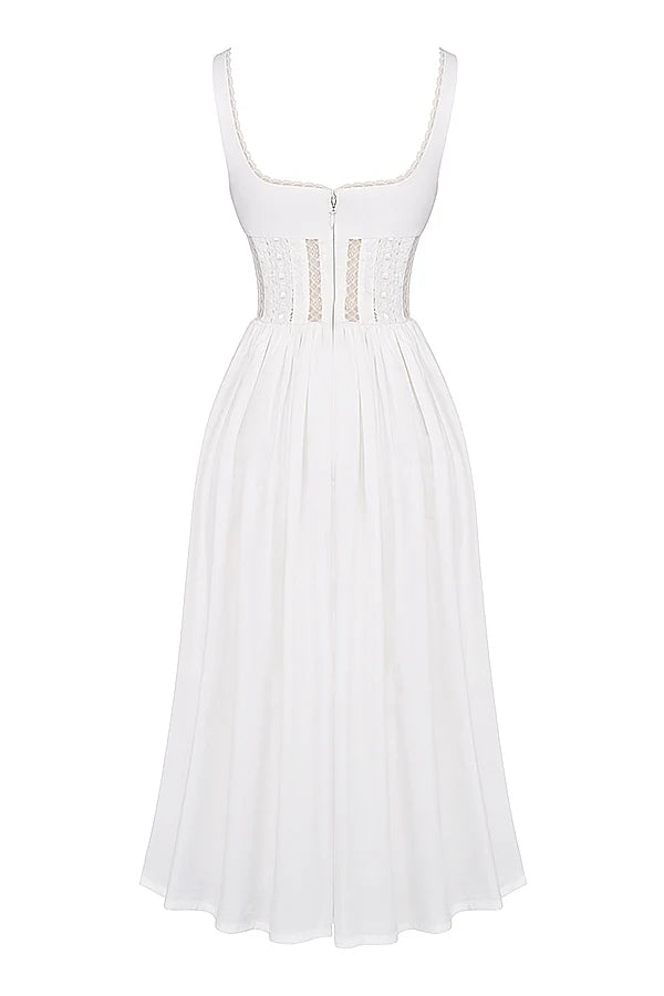 white lace trim midi dress