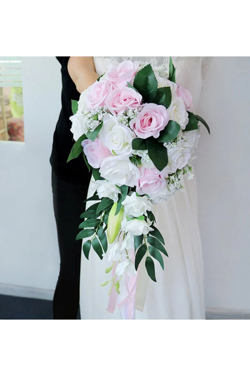 Silk Roses Artificial Cascade Wedding Flowers Bouquets