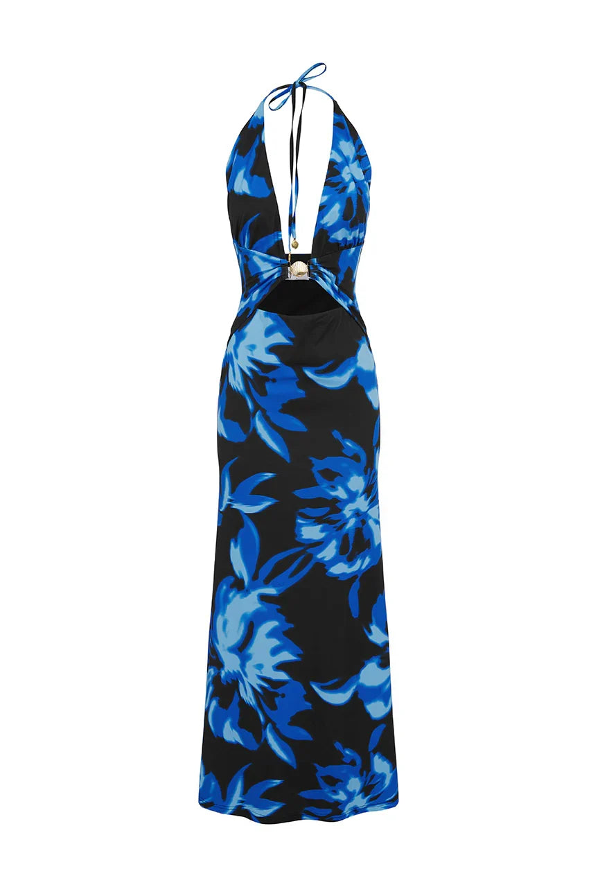 HALSTON HALTER MAXI DRESS AGAVE BLUE