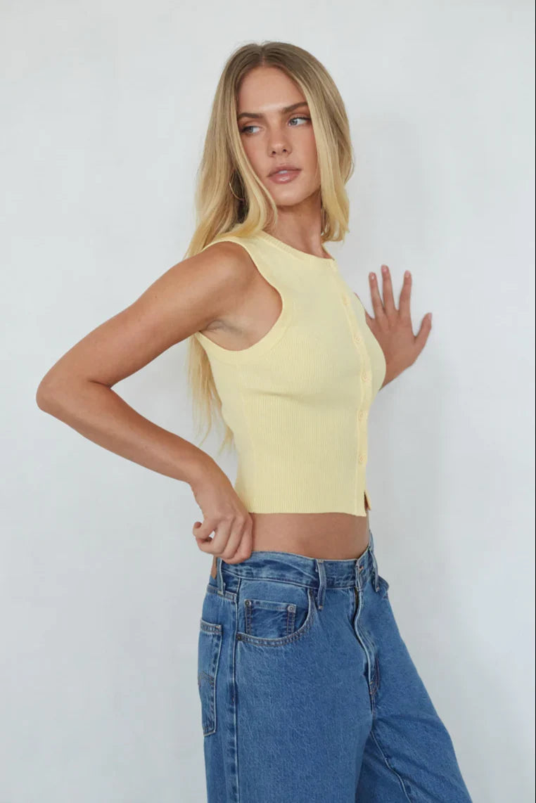 Lark Ribbed Button Up Tank Top