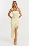 Almarie Midi Dress Halter Neck Mesh Dress in Lemon