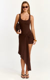 Rosalie Mini Dress Tie Front Bodycon Wrap Dress in Chocolate