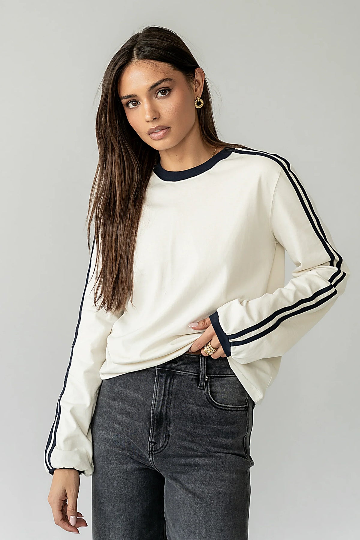 Romy Striped Top in Bone
