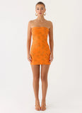 Push Back Beaded Sequin Mini Dress Orange