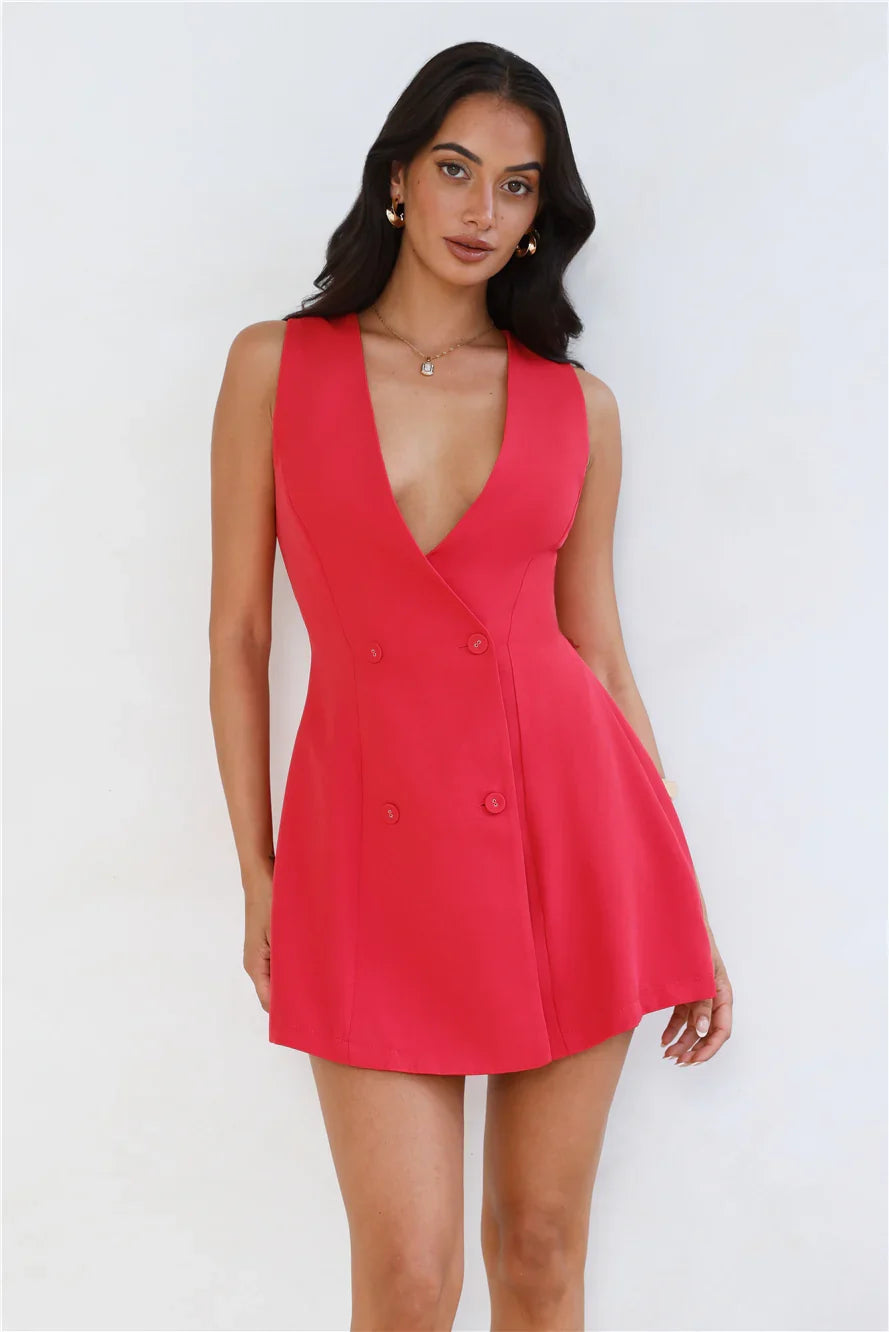 Office Chic Tailored Mini Dress Red