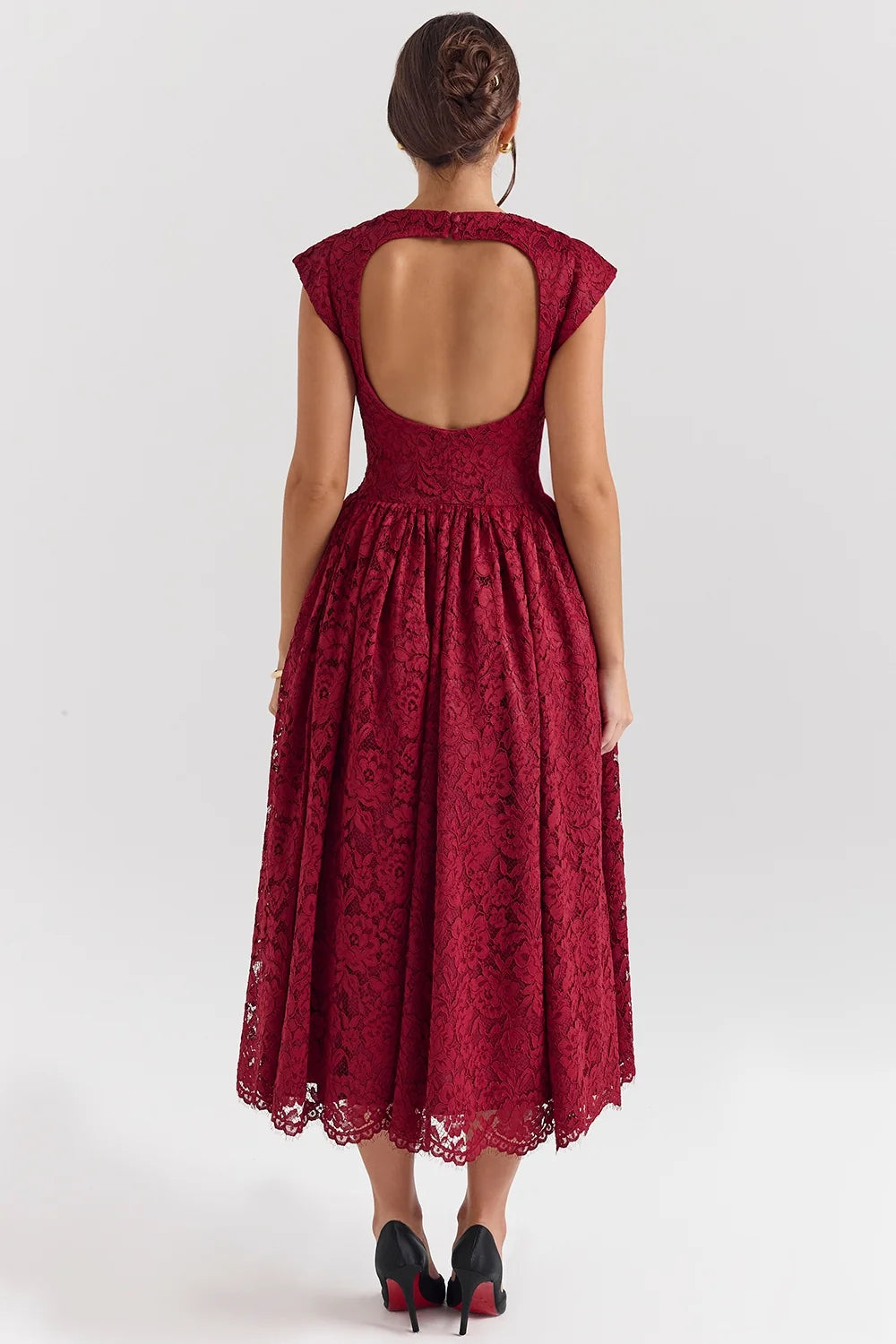 berry lace backless midi dress sale