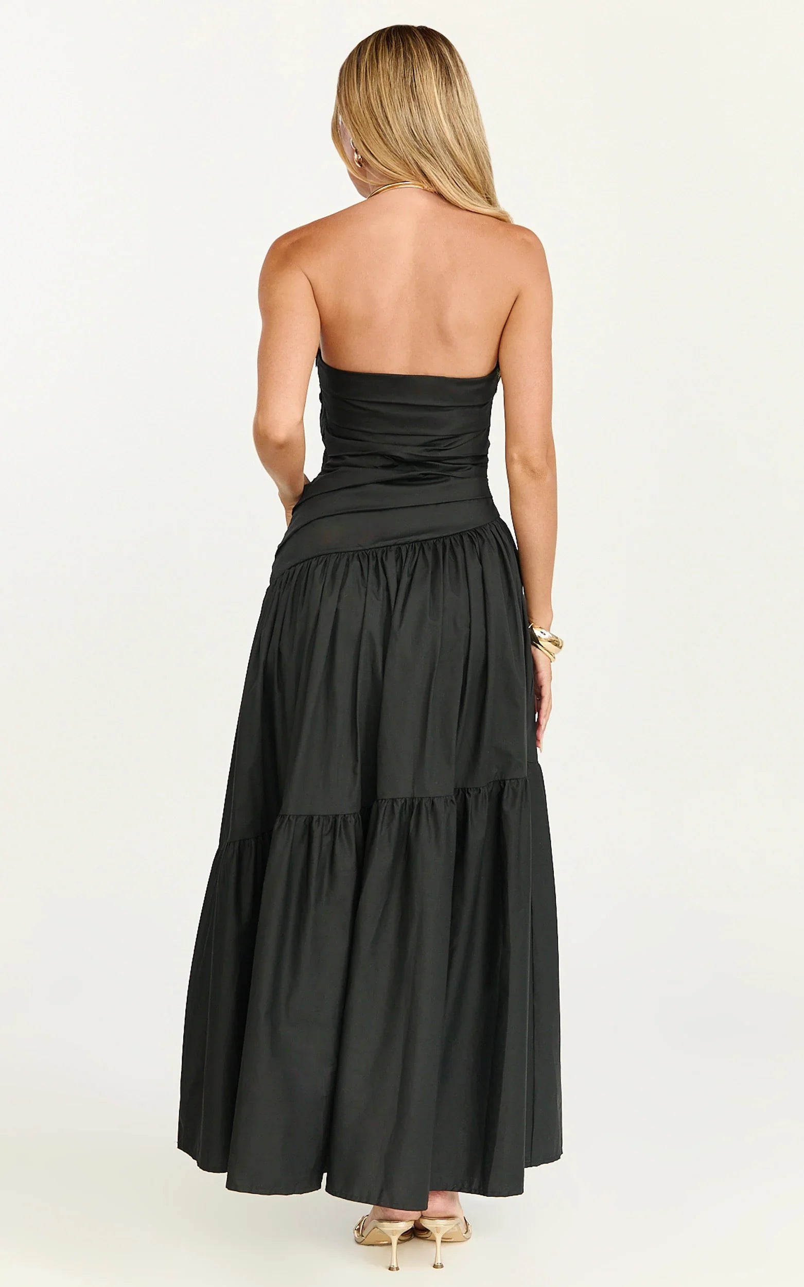 Cora Midi Dress Strapless Dress in Black