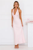 Opulent Style Halter Satin Maxi Dress Pink