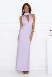 Summer Flame Kiss Halter Satin Maxi Dress Lilac