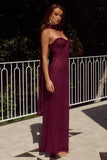 AMANA STRAPLESS SCARF MAXI DRESS WINE