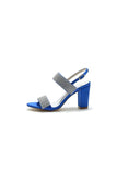 Open Toe Beaded Buckle Satin Chunky Heels