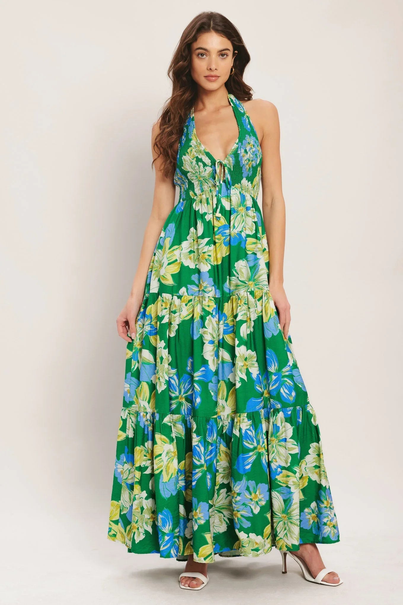 PALM SHORE BLOOM GREEN MAXI DRESS