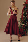 wine lace back twill midi dress