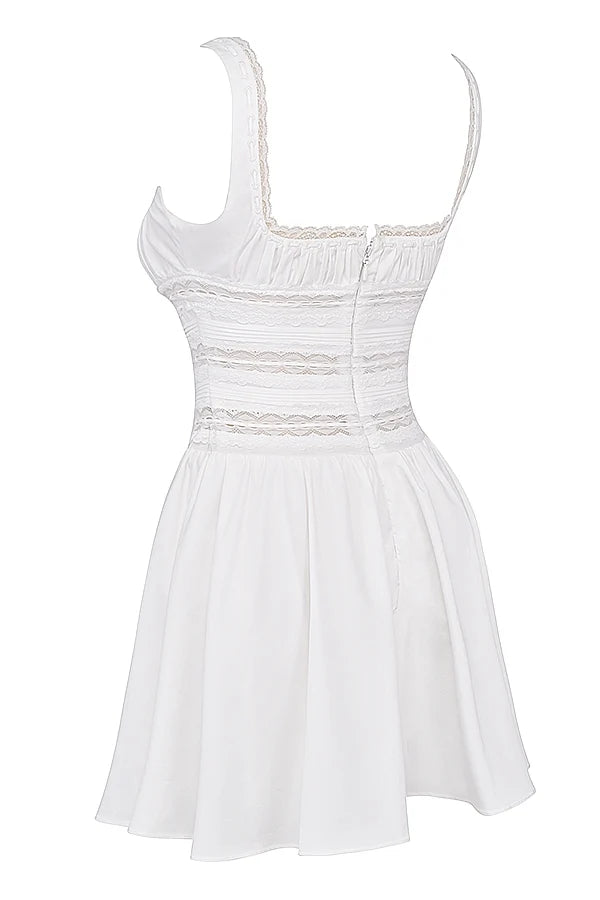 white lace trim mini dress