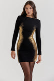 black gold foil print mini dress
