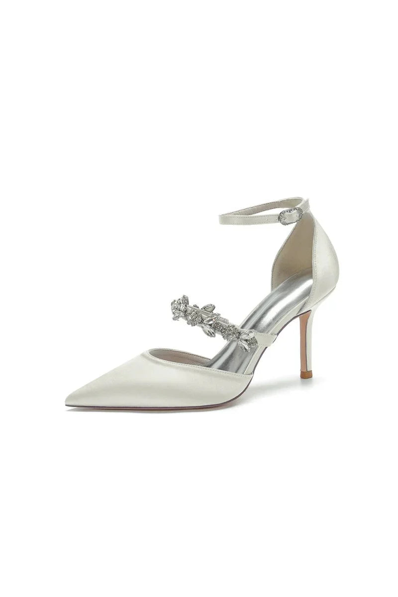 Satin High Heels with Rhinestone Strap