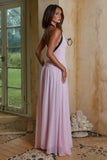 CAROLINA HALTER RUCHED MAXI DRESS MUSK