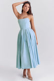 tuscan blue strapless midi sundress