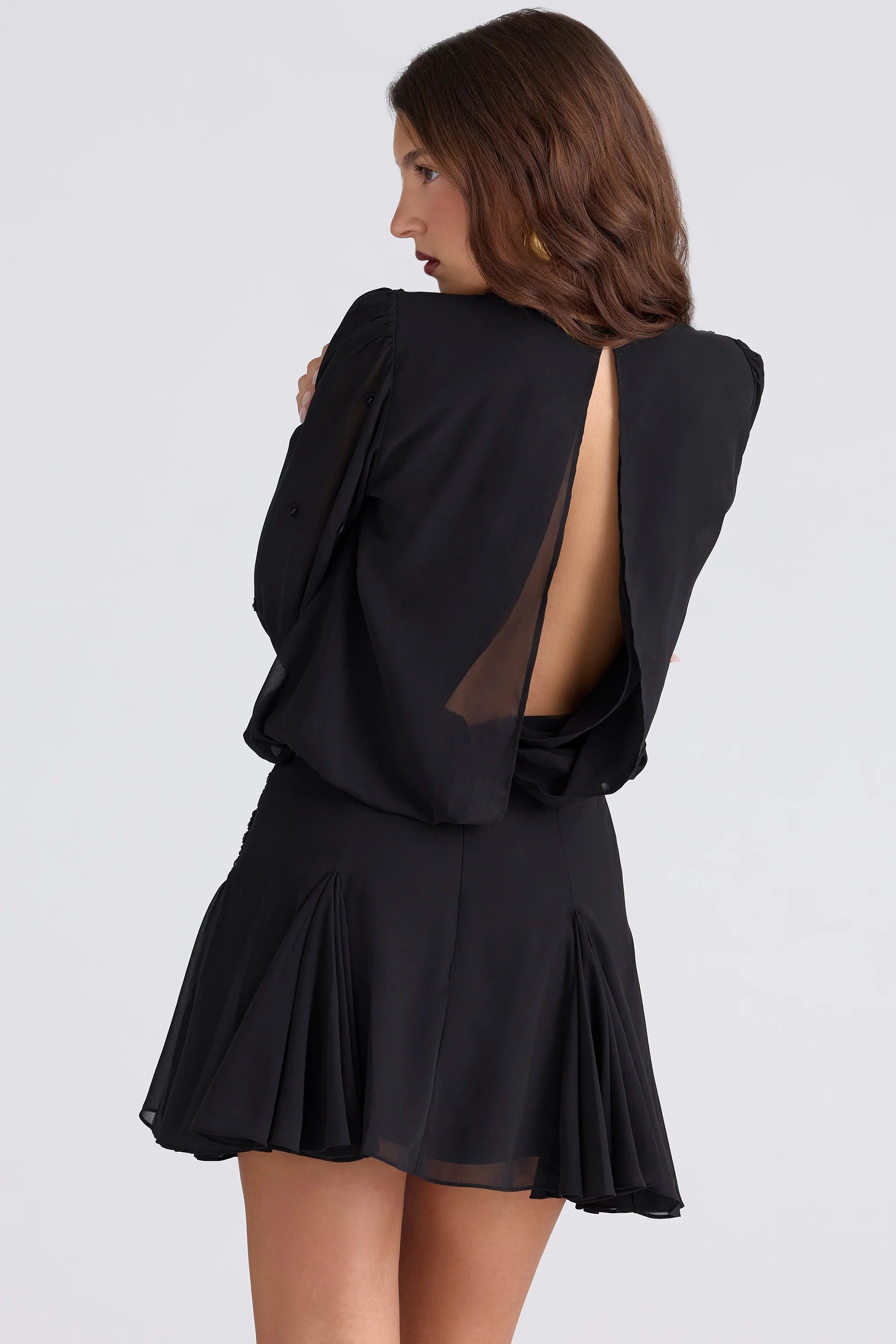 black hand beaded georgette mini dress limited edition
