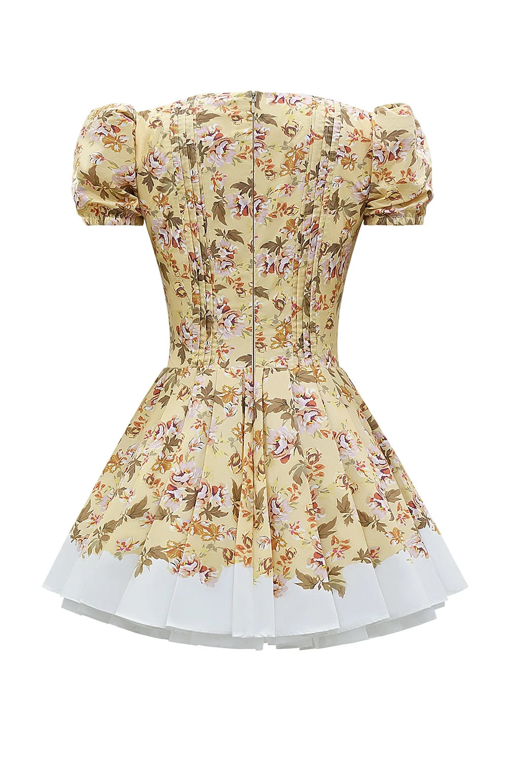 honeyflower print pleated cotton mini dress