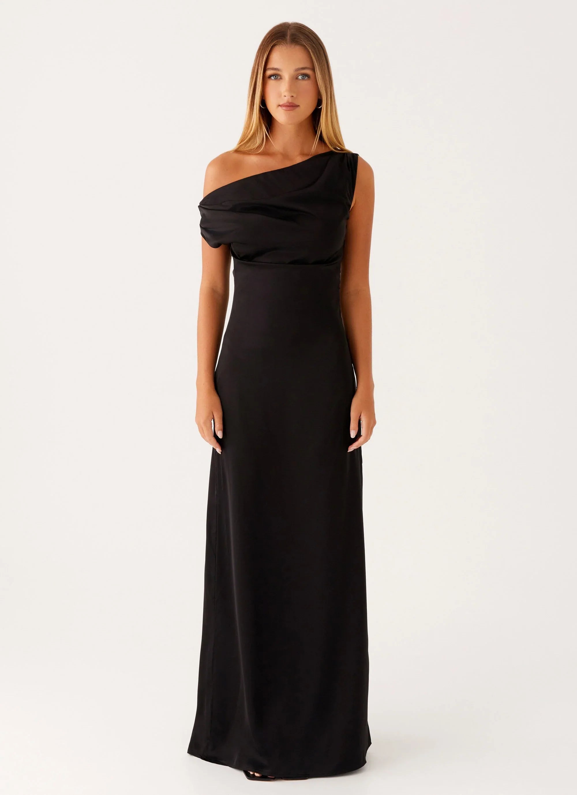 Heart Of Glass Satin Maxi Dress Black