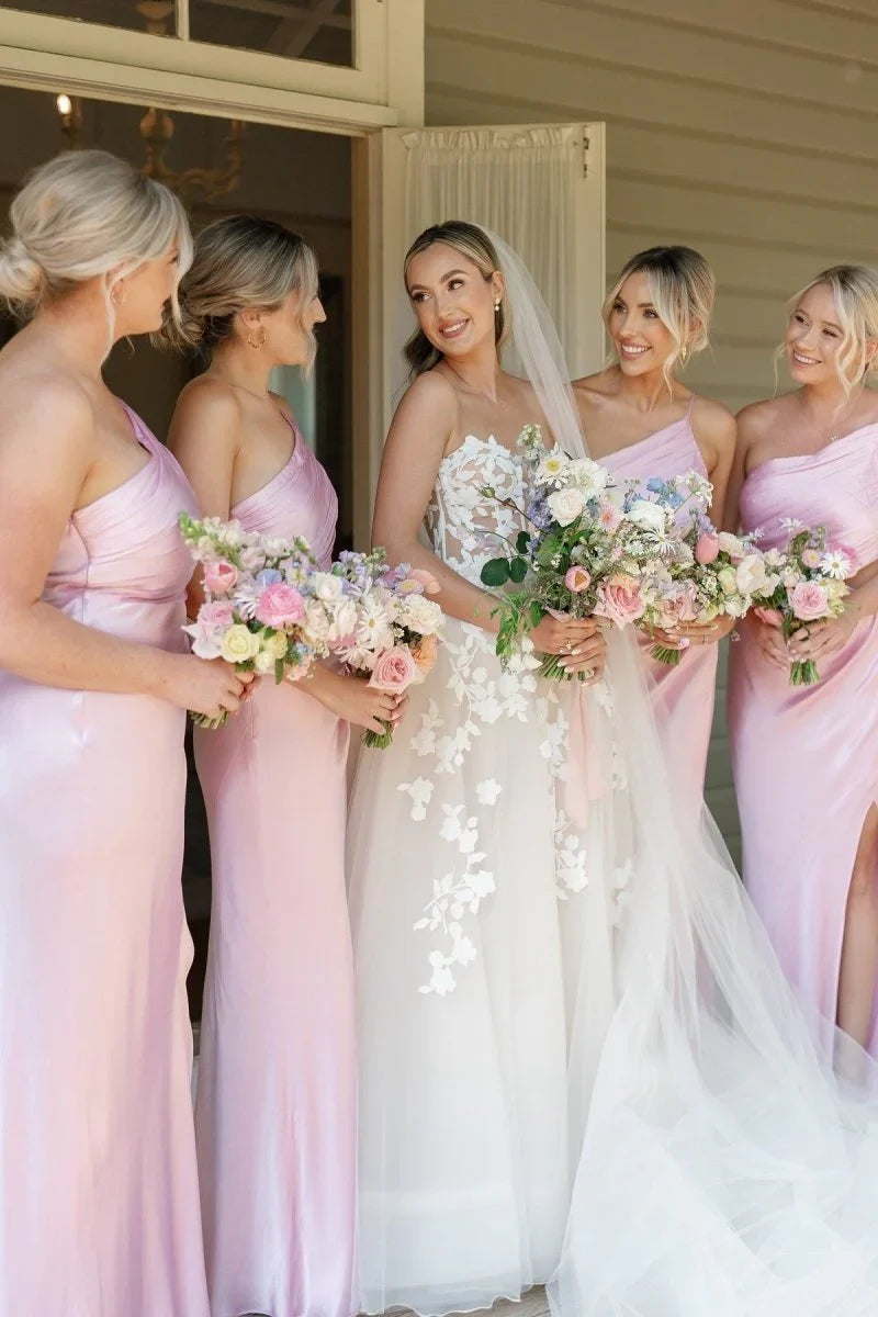 Sheath One Shoulder Pink Cutout Fitted Bridesmaid Dress