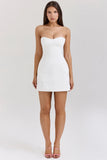 white strapless twill mini dress