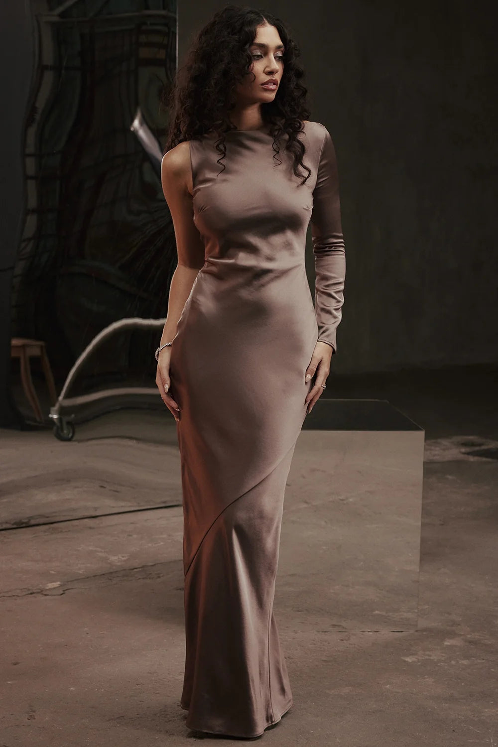 smoke one sleeve maxi dress