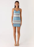 Lobo Twist Strap Knit Mini Dress Blue Stripe