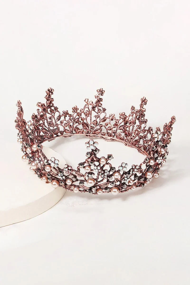 Baroque Rose Gold Crystal Flower Crown