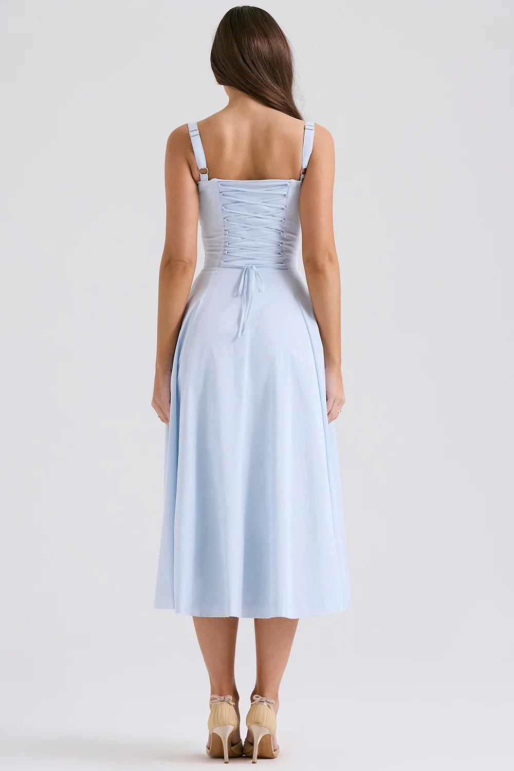 soft blue cotton bustier sundress