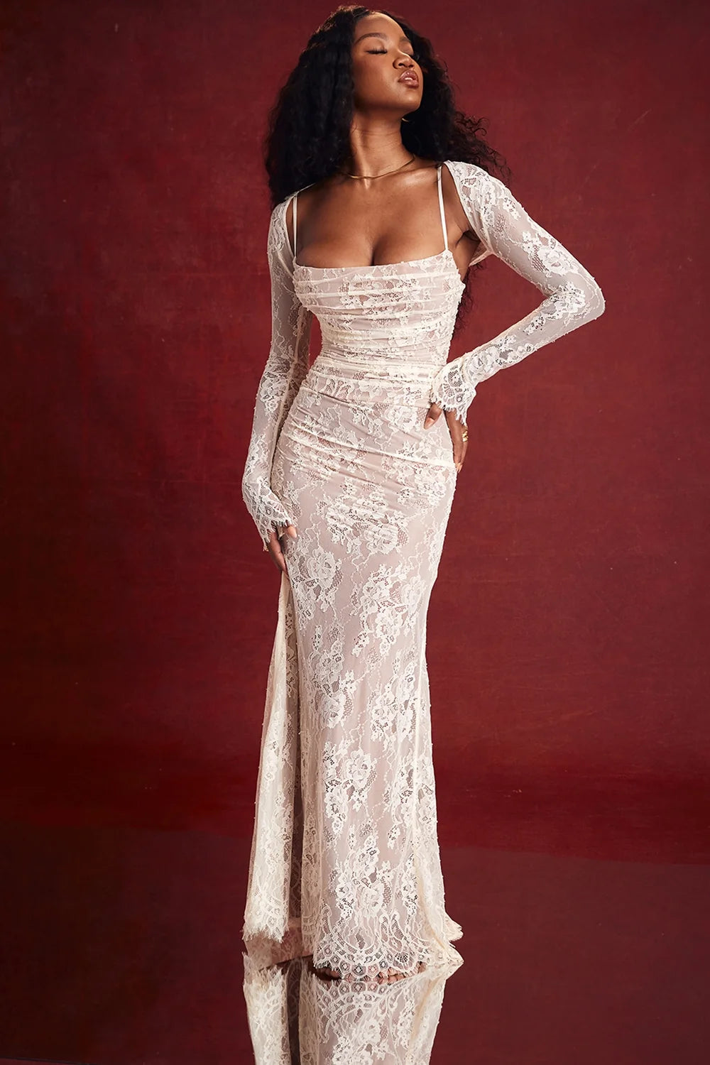 vintage cream lace maxi dress