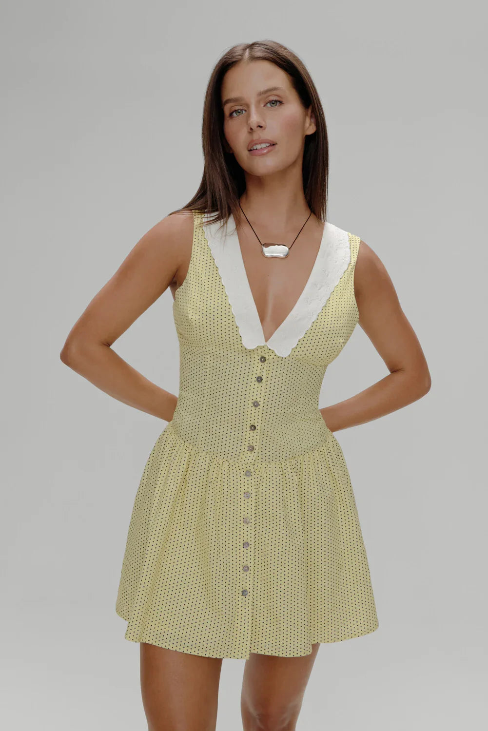 Marley Cotton Mini Dress Lemon Dot