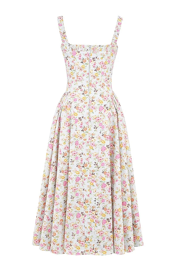 pale blue meadow print cotton midi sundress