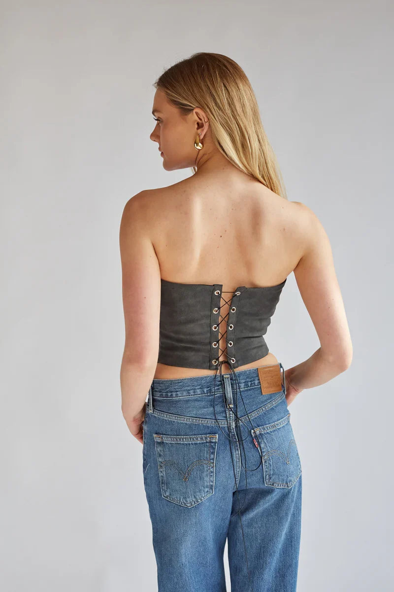 Jesse Strapless Faux Leather Western Corset