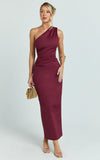 Karlie Midi Dress One Shoulder Fitted Dress in Wine