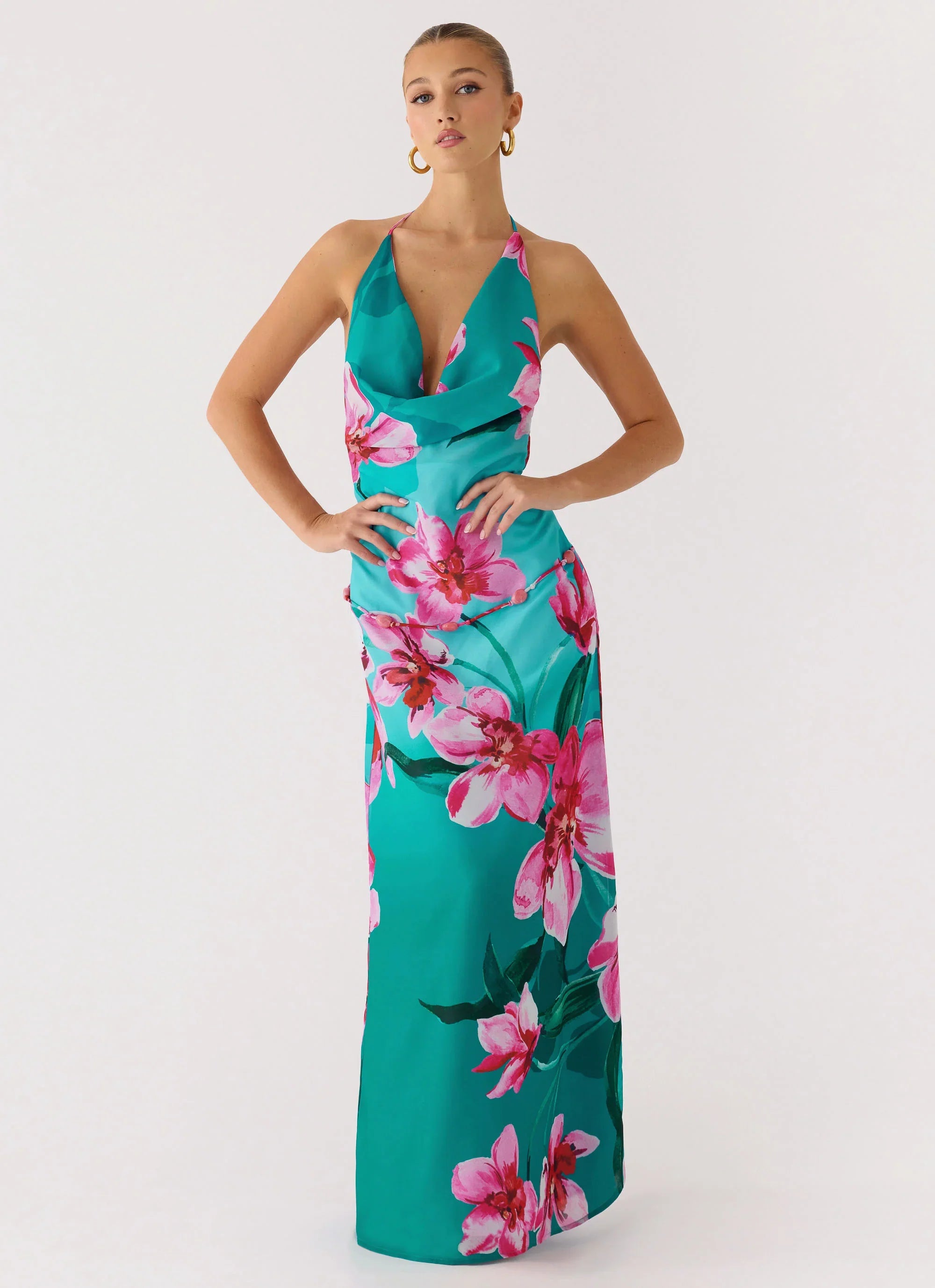 Yoon Beaded Cowl Maxi Dress Petal Reef