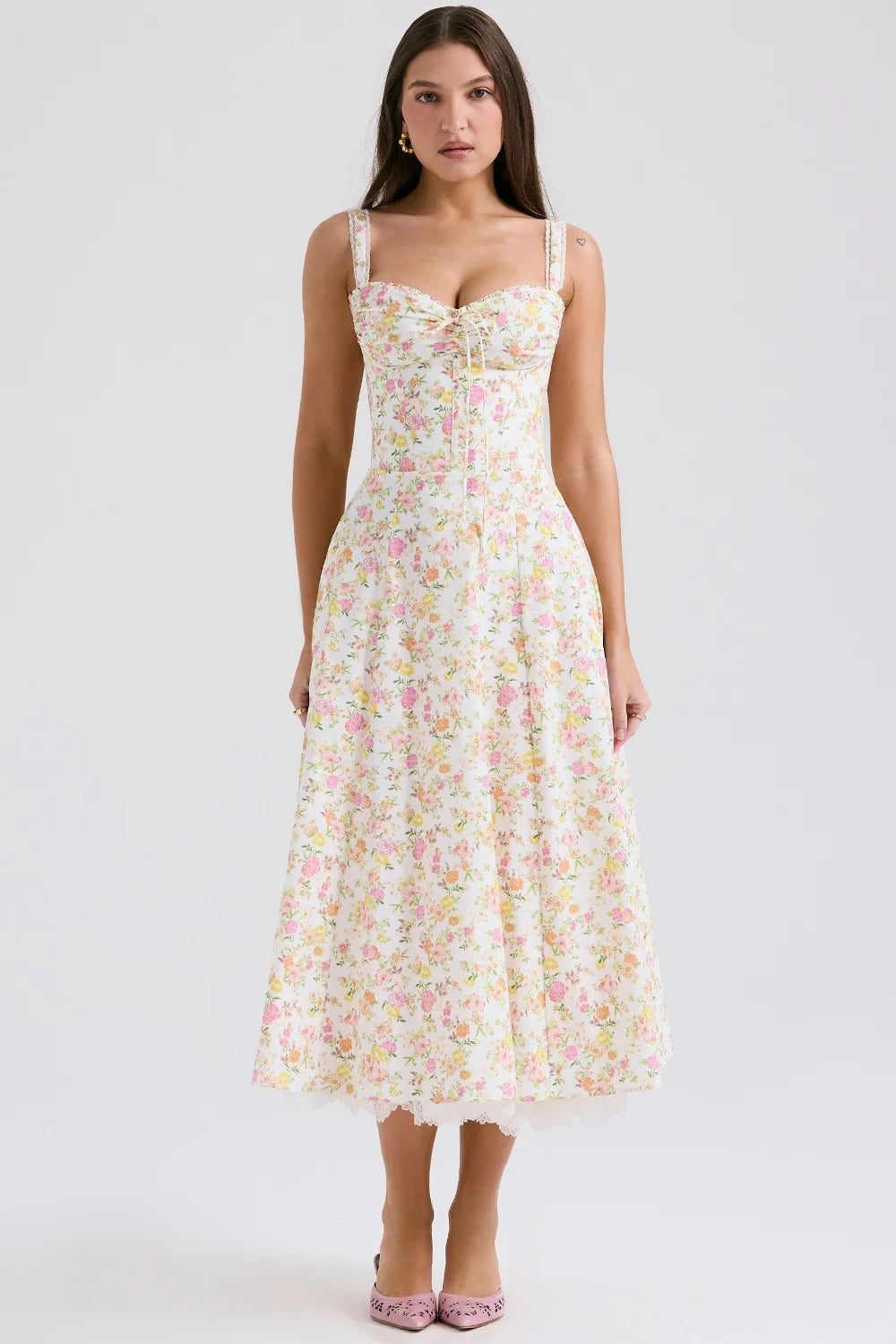 ivory meadow print cotton bustier sundress