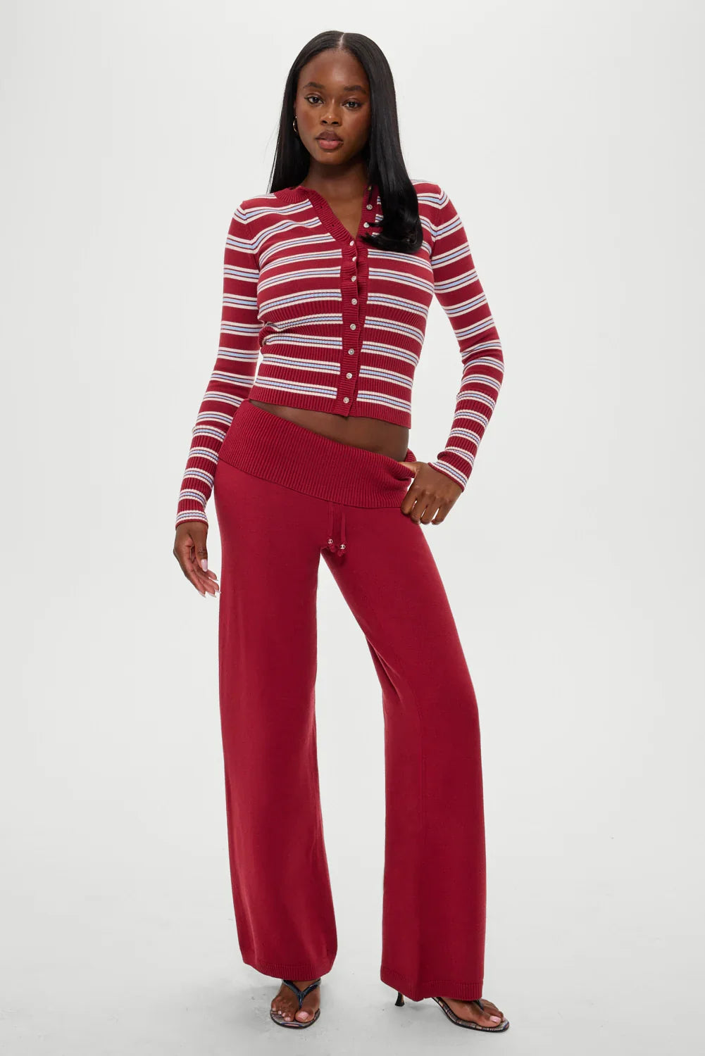Lenon Button Up Knit Sweater Collegiate Stripe