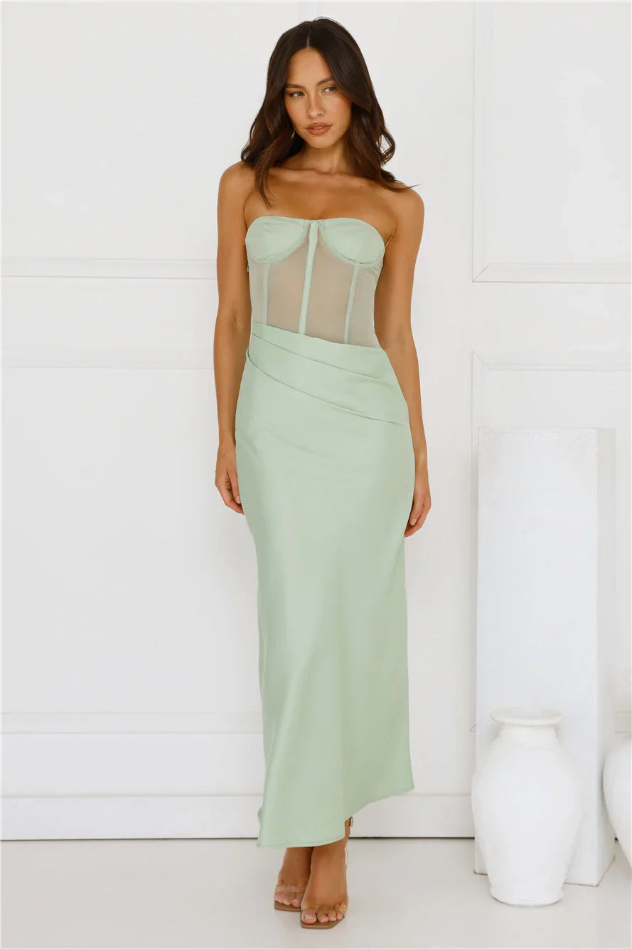 Sunbeam Serenade Strapless Mesh Maxi Dress Green