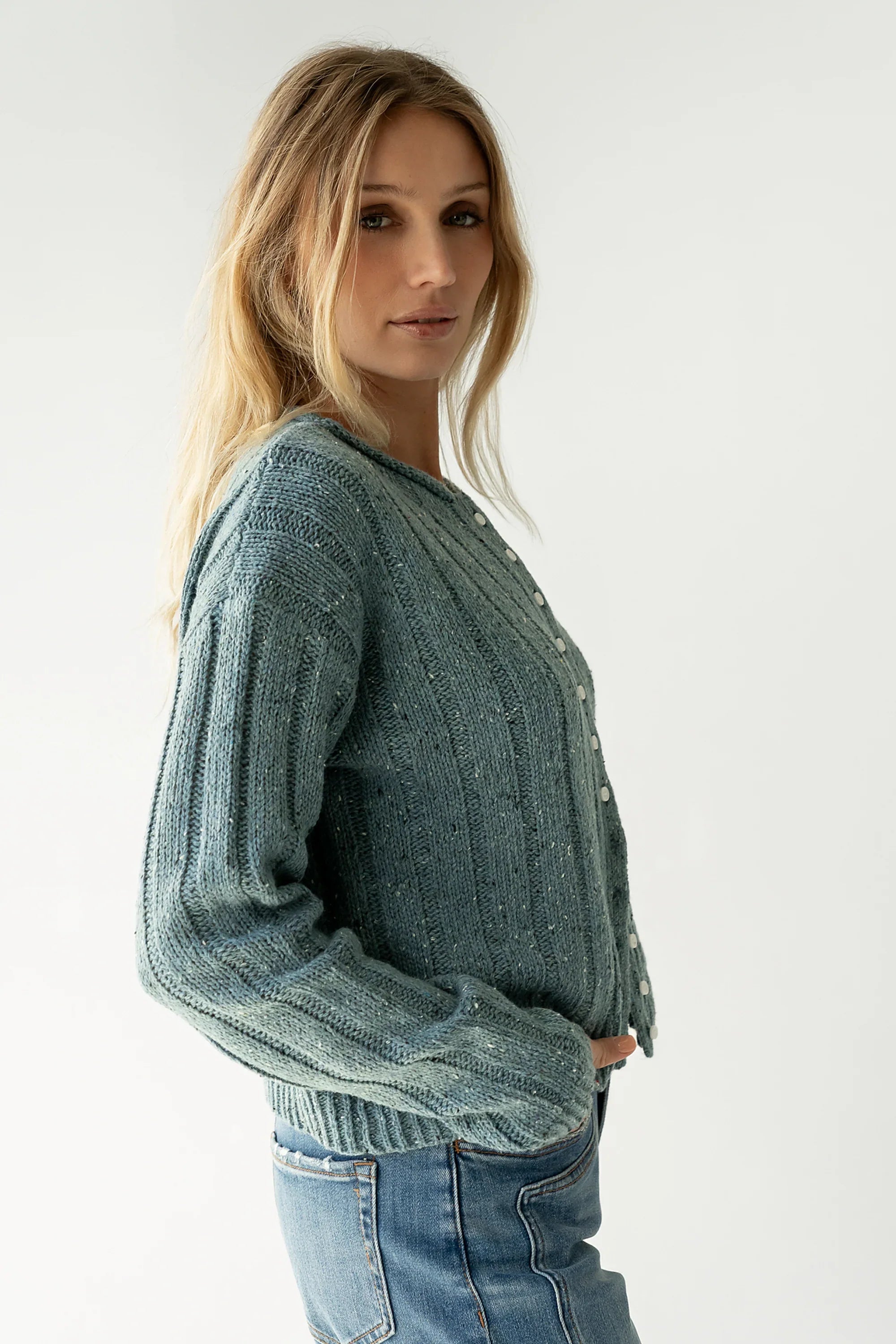 Katira Button Up Sweater in Blue