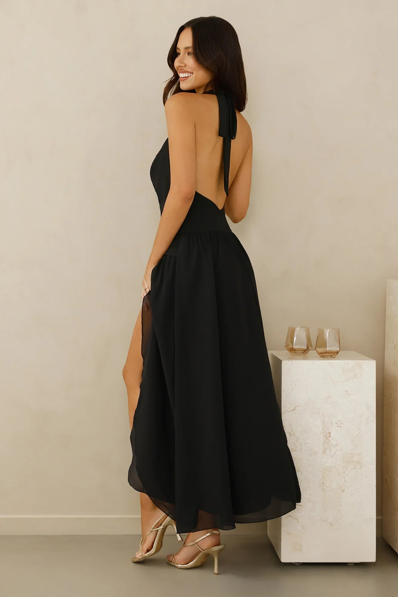 Driftwood Dream Halter Maxi Dress Black